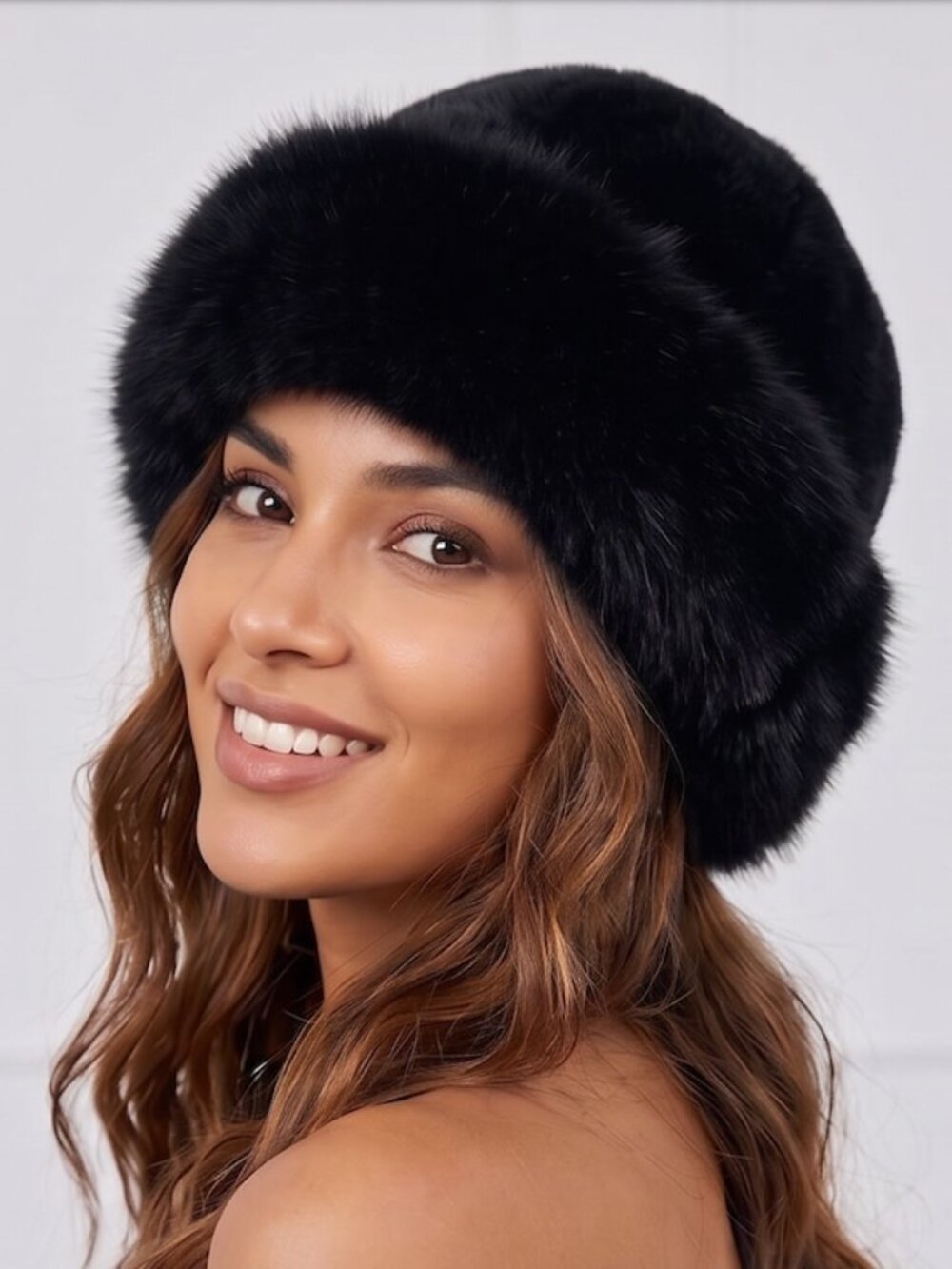 Black Faux Fur Winter Bucket Hat